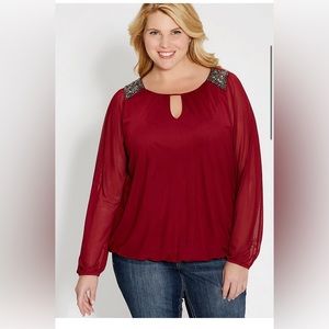 1 plus size mesh blouse with embellished shoulders